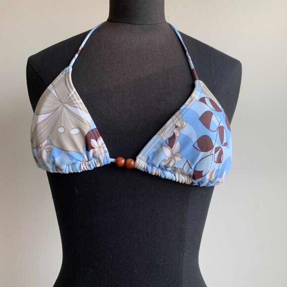 Billabong BLUE CRUSH era Vintage bikini blue floral beaded triangle low rise - Picture 3 of 8